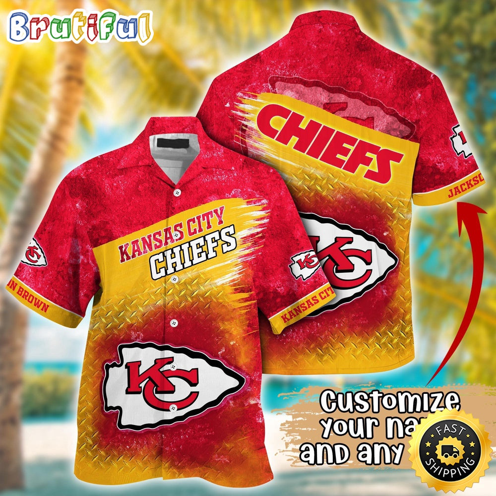Customized NFL Kansas City Chiefs Hawaiian Shirt Metal Pattern Aloha Shirt