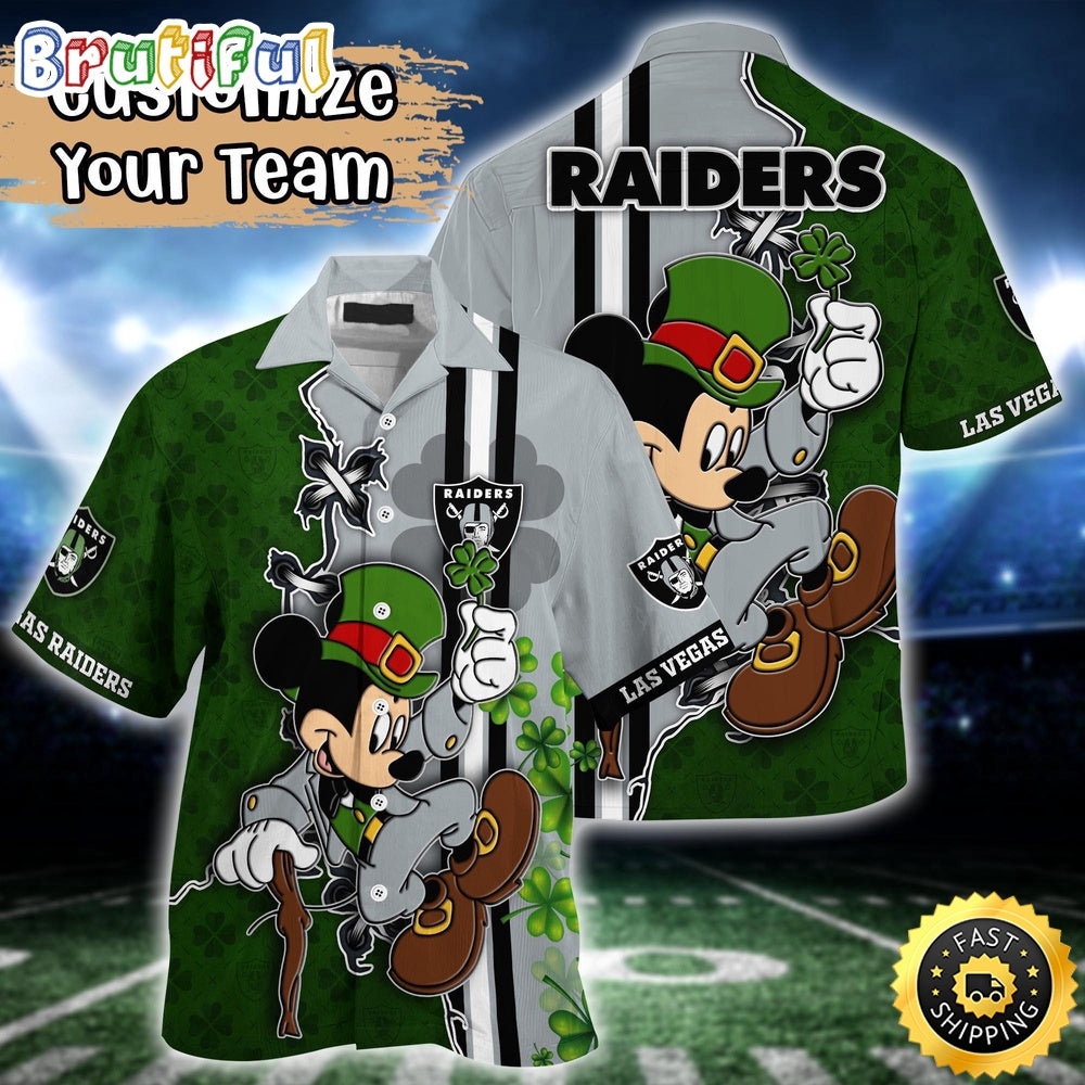 Customized NFL Las Vegas Raiders Hawaiian Shirt Mickey Mouse Saint Patricks Day Hawaii Shirt