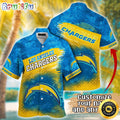 Customized NFL Los Angeles Chargers Hawaiian Shirt Metal Pattern Aloha Shirt