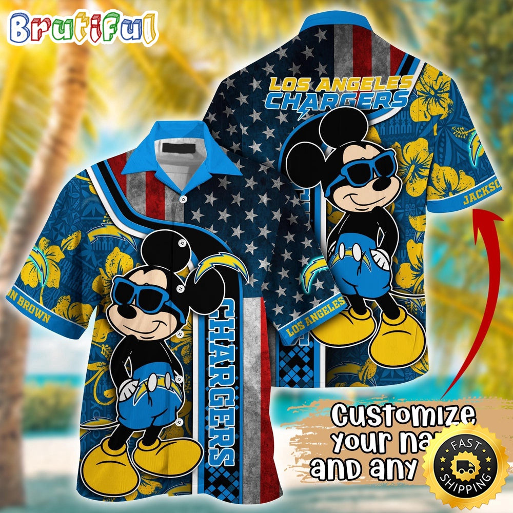 Customized NFL Los Angeles Chargers Hawaiian Shirt Mickey Mouse Tropical Shirt