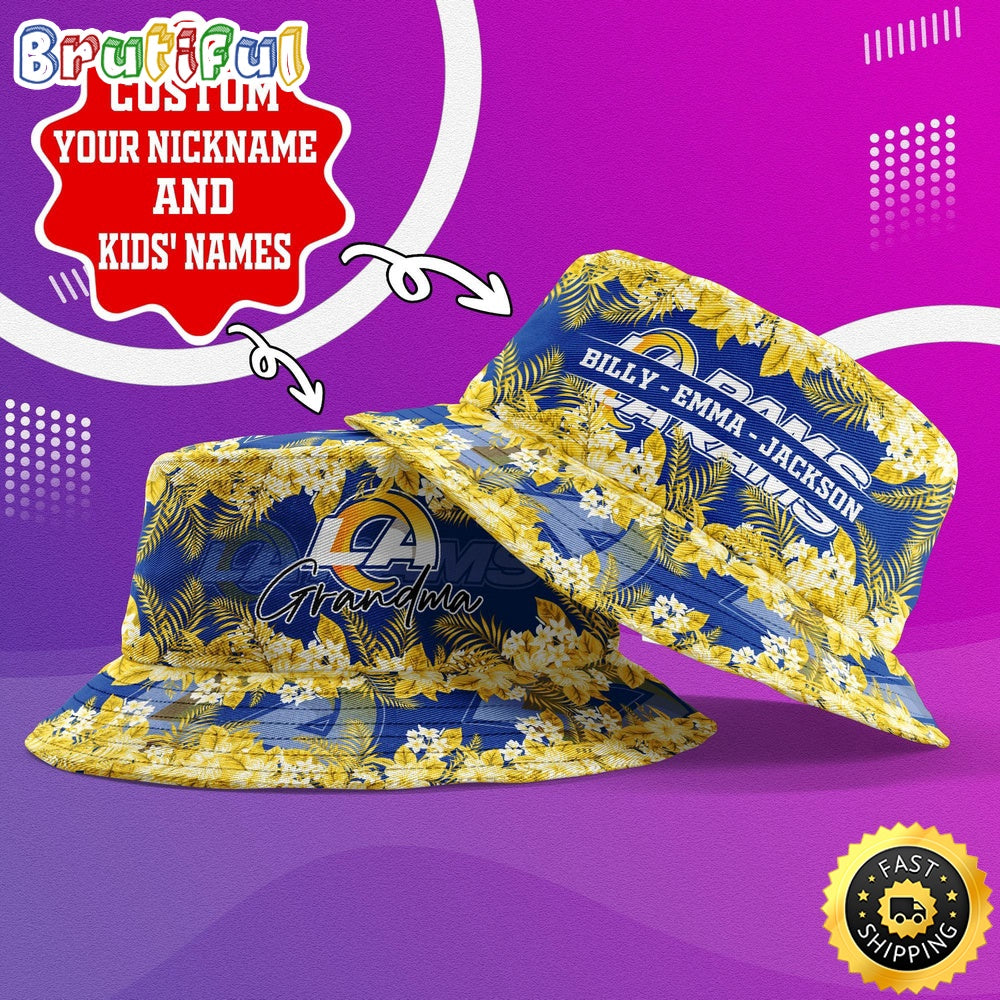 Customized NFL Los Angeles Rams Bucket Hat Floral Pattern Hat For Football Fans