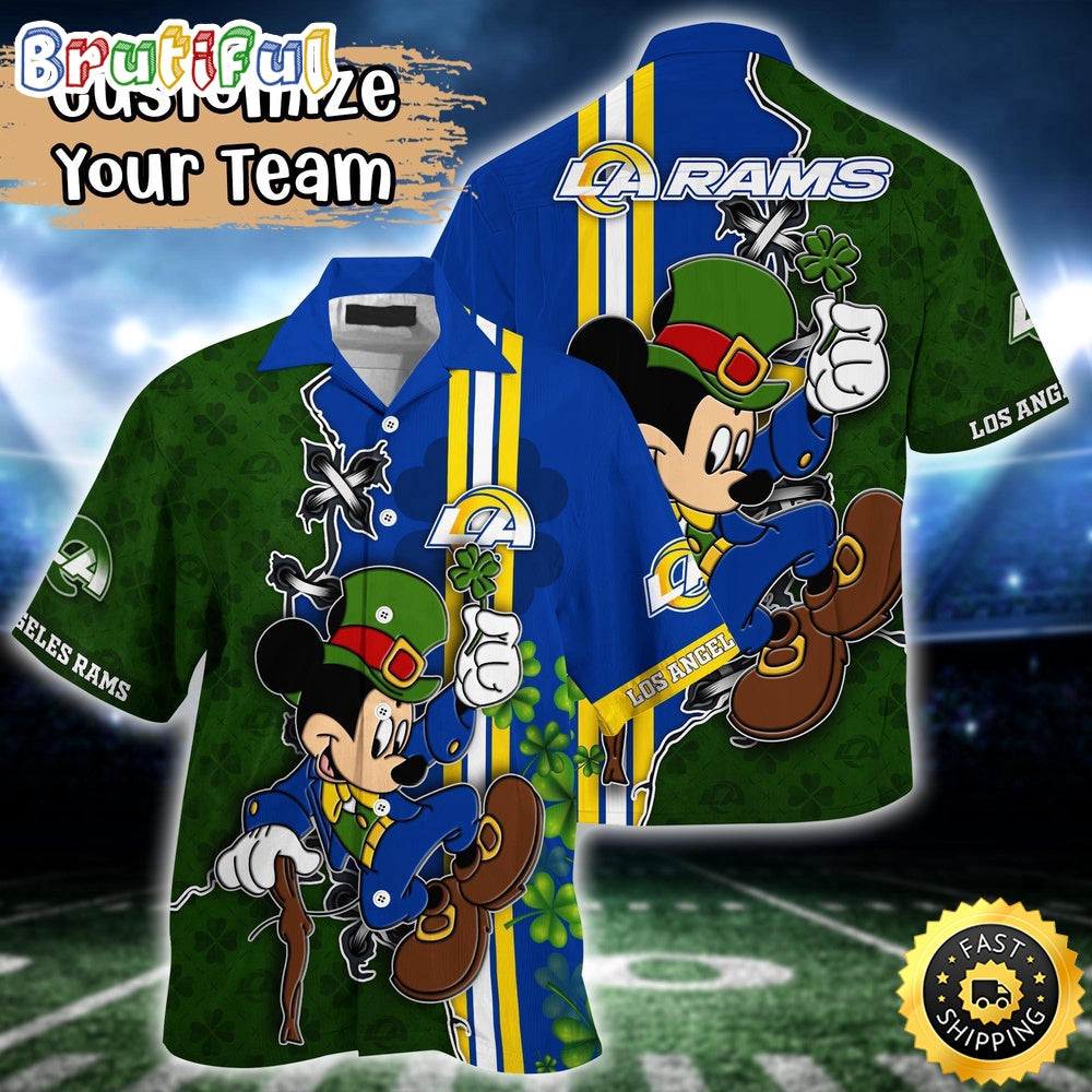 Customized NFL Los Angeles Rams Hawaiian Shirt Mickey Mouse Saint Patricks Day Hawaii Shirt