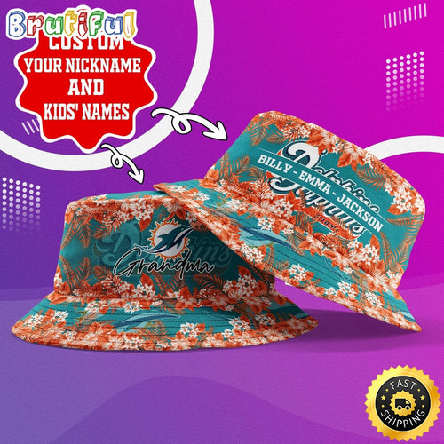 Customized NFL Miami Dolphins Bucket Hat Floral Pattern Hat For Football Fans