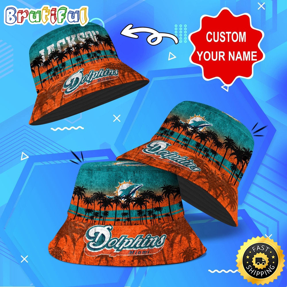 Customized NFL Miami Dolphins Bucket Hat Palm Tree NFL Bucket Hat