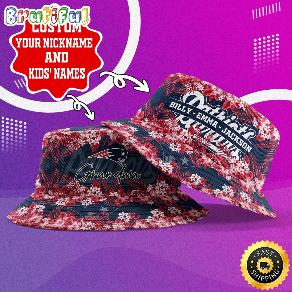 Customized NFL New England Patriots Bucket Hat Floral Pattern Hat For Football Fans