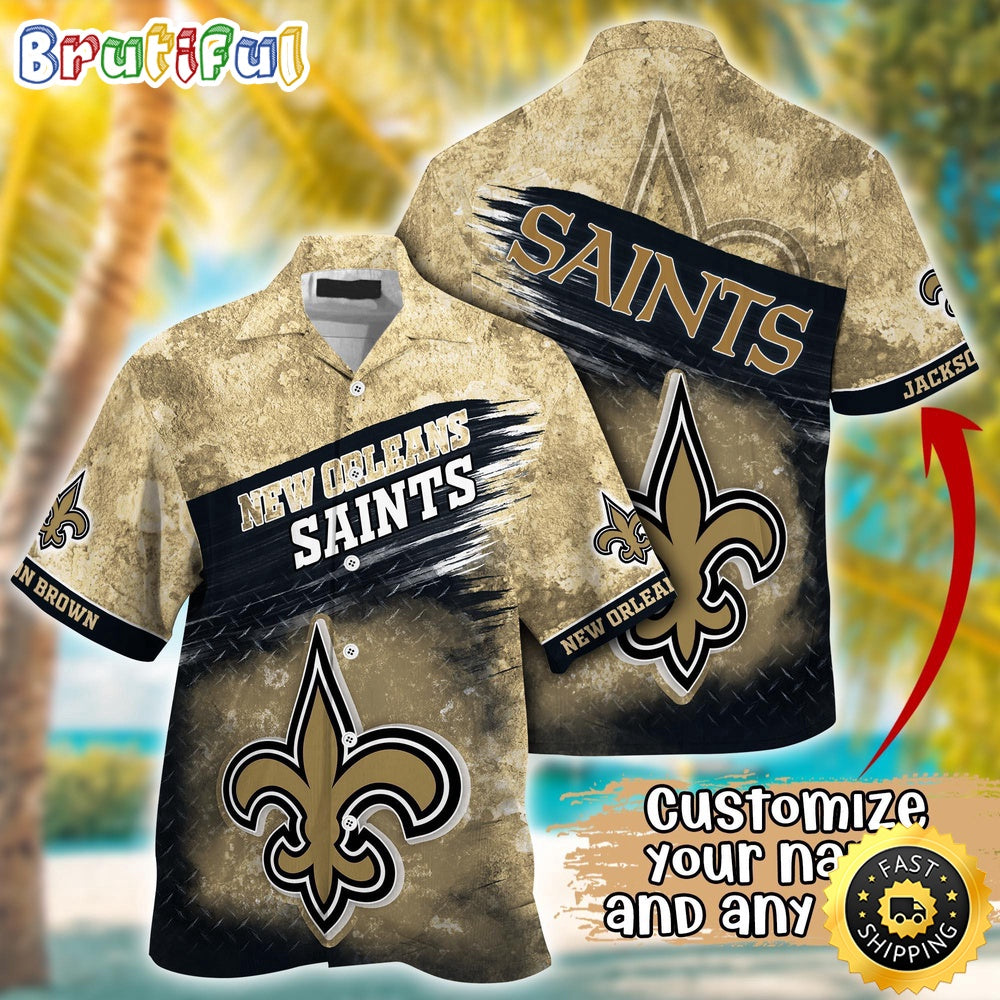 Customized NFL New Orleans Saints Hawaiian Shirt Metal Pattern Aloha Shirt