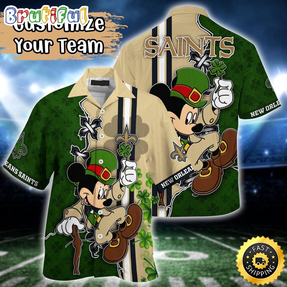 Customized NFL New Orleans Saints Hawaiian Shirt Mickey Mouse Saint Patricks Day Hawaii Shirt