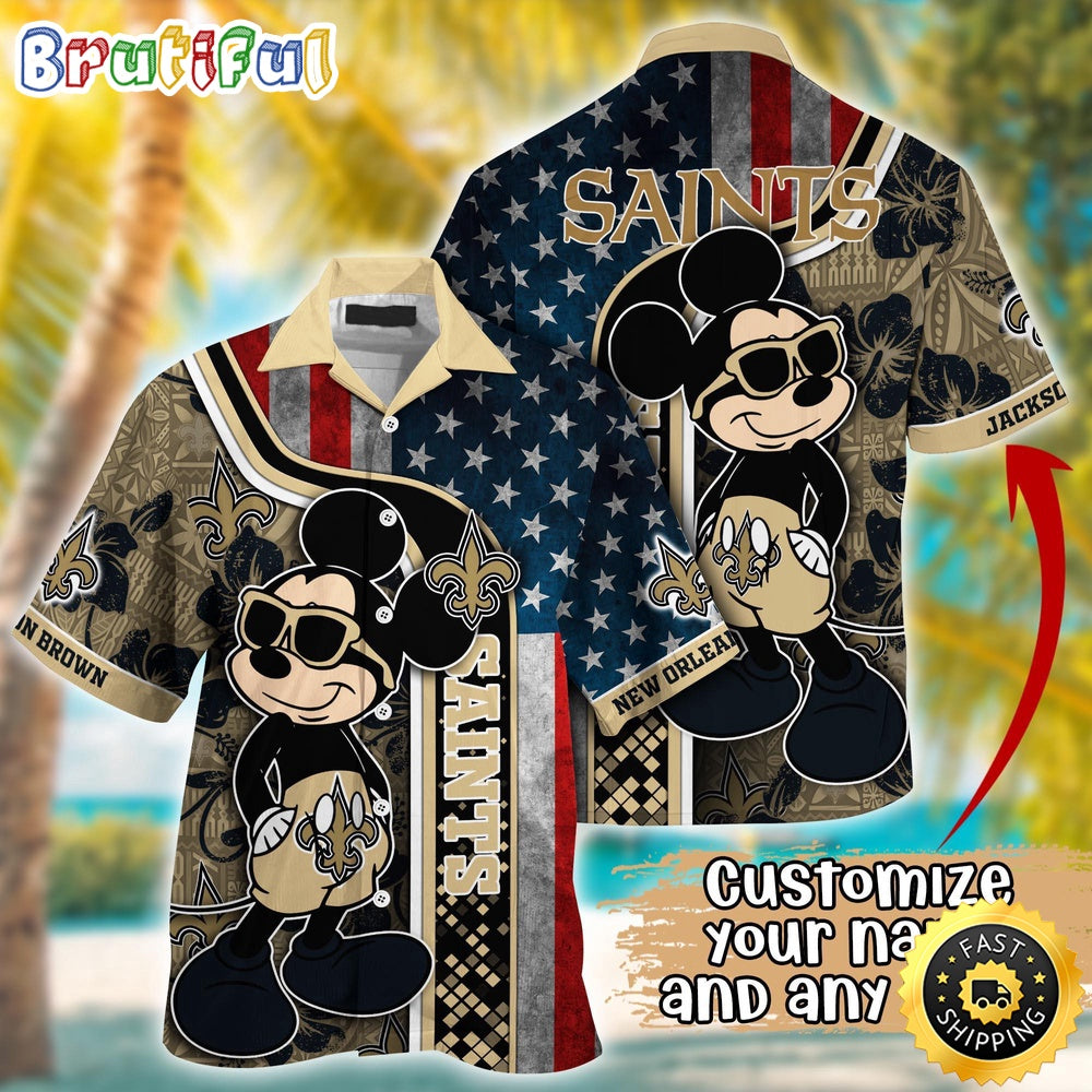 Customized NFL New Orleans Saints Hawaiian Shirt Mickey Mouse Tropical Shirt