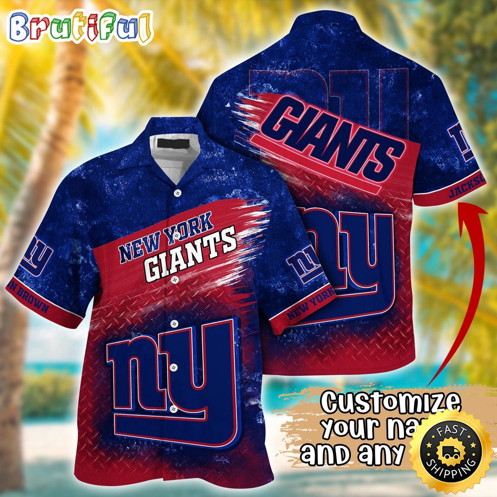 Customized NFL New York Giants Hawaiian Shirt Metal Pattern Aloha Shirt