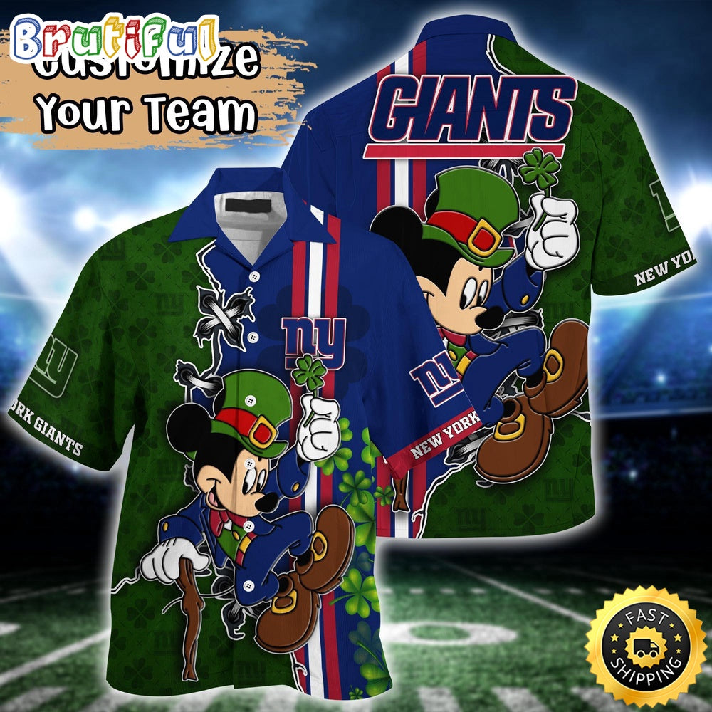 Customized NFL New York Giants Hawaiian Shirt Mickey Mouse Saint Patricks Day Hawaii Shirt