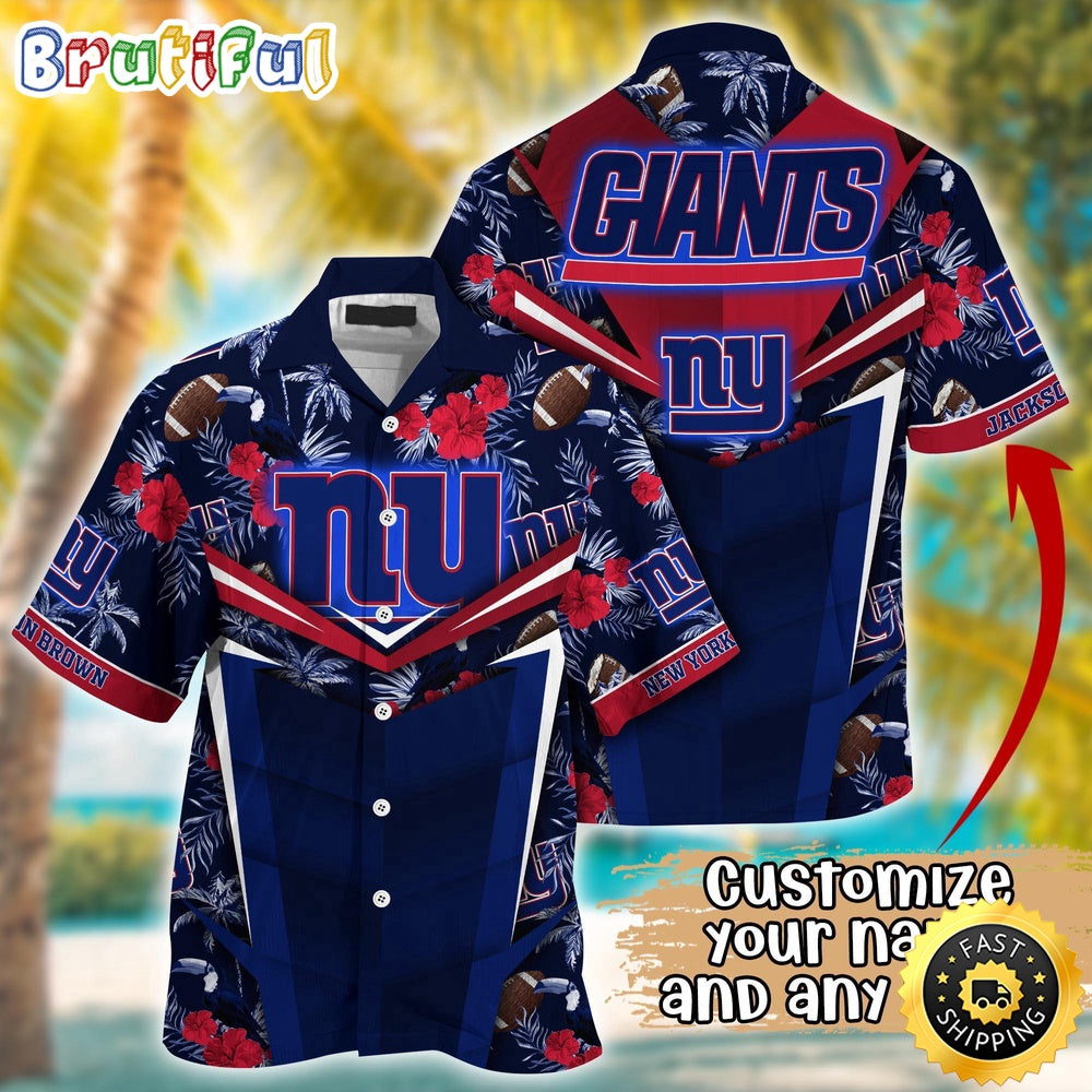 Customized NFL New York Giants Hawaiian Shirt Summer Football Aloha Shirt For Fans