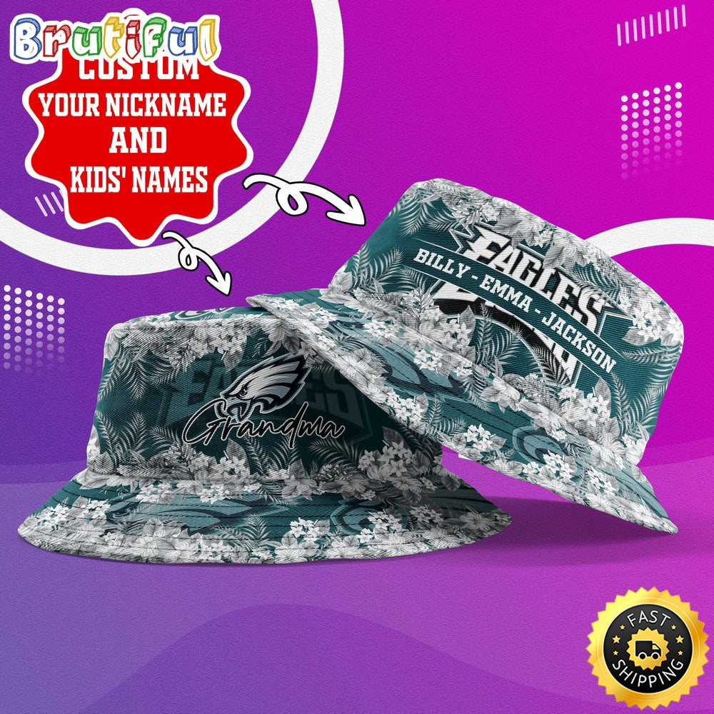 Customized NFL Philadelphia Eagles Bucket Hat Floral Pattern Hat For Football Fans