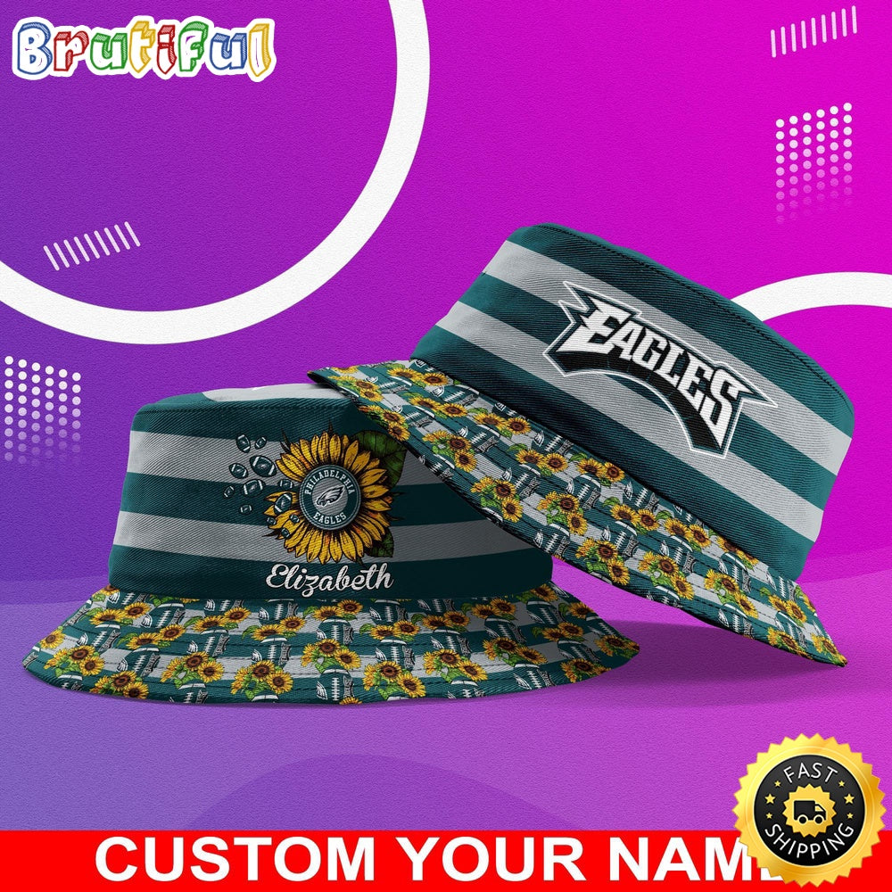 Customized NFL Philadelphia Eagles Bucket Hat Sunflower NFL Bucket Hat