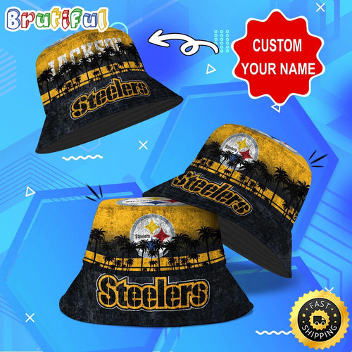Customized NFL Pittsburgh Steelers Bucket Hat Palm Tree NFL Bucket Hat