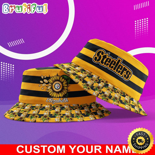 Customized NFL Pittsburgh Steelers Bucket Hat Sunflower NFL Bucket Hat
