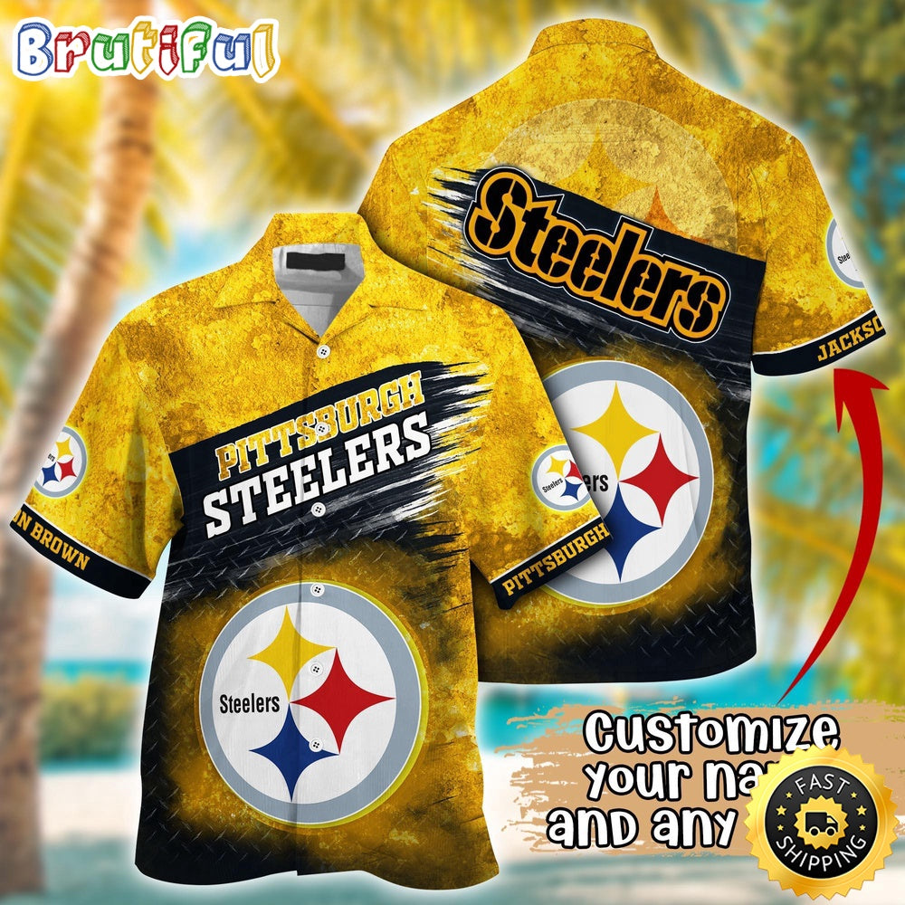 Customized NFL Pittsburgh Steelers Hawaiian Shirt Metal Pattern Aloha Shirt