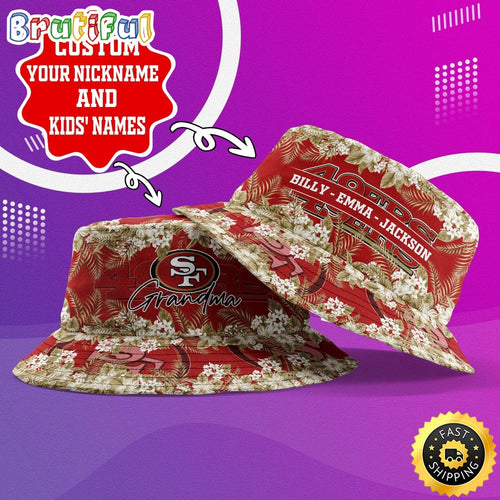 Customized NFL San Francisco 49ers Bucket Hat Floral Pattern Hat For Football Fans