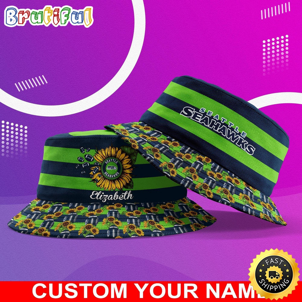 Customized NFL Seattle Seahawks Bucket Hat Sunflower NFL Bucket Hat