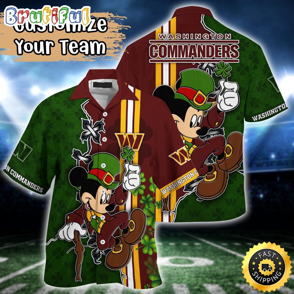 Customized NFL Washington Commanders Hawaiian Shirt Mickey Mouse Saint Patricks Day Hawaii Shirt