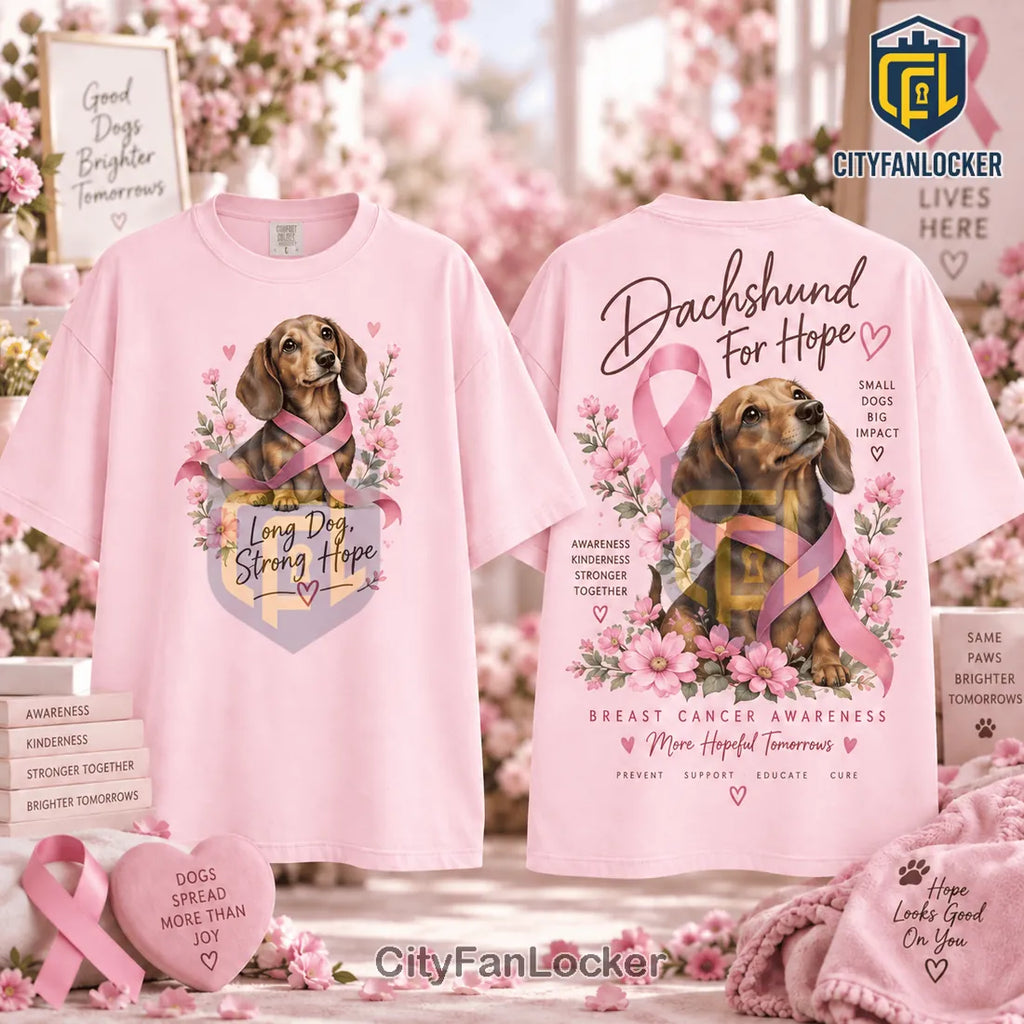Dachshund Hope Pink Ribbon Breast Cancer Awareness Shirt
