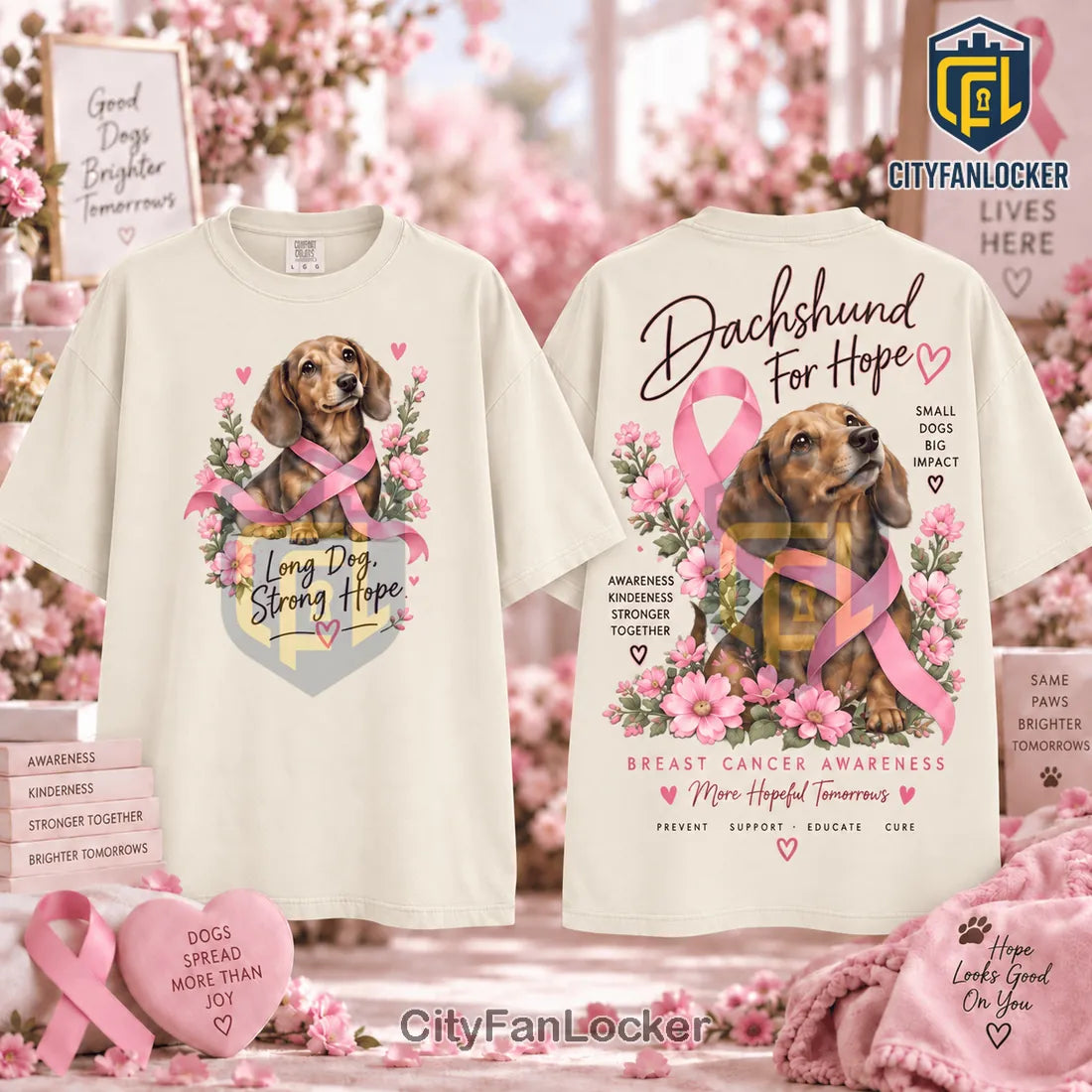 Dachshund Hope Pink Ribbon Breast Cancer Awareness Shirt