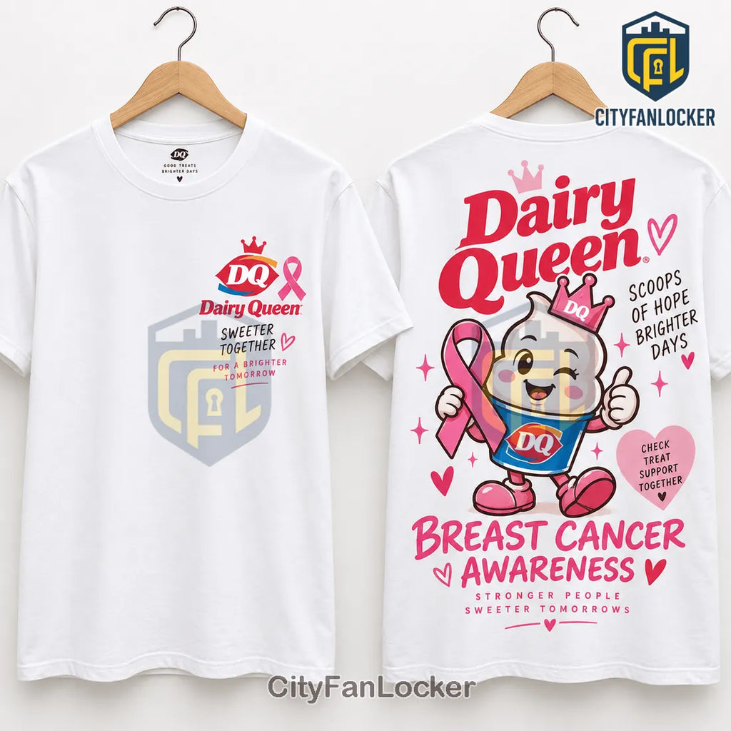 Dairy Queen Breast Cancer Awareness Pink Ribbon White Shirt