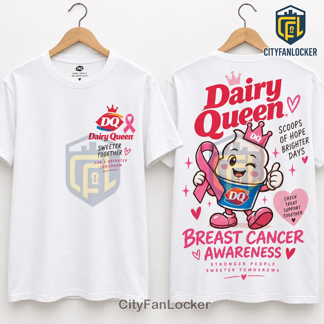 Dairy Queen Breast Cancer Awareness Pink Ribbon White Shirt