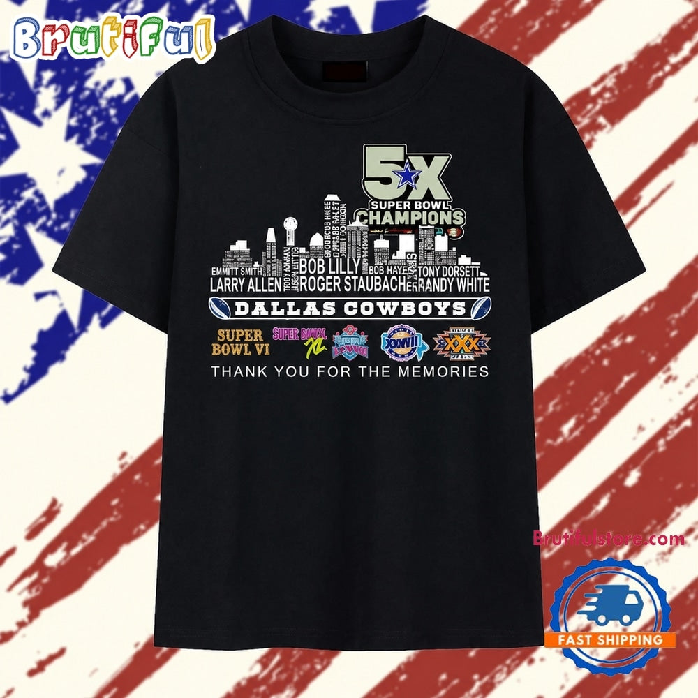 Dallas Cowboys 5x Super Bowl Champions Skyline Signatures T Shirt