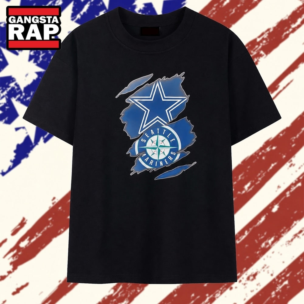 Dallas Cowboys and Seattle Mariners ripped logo T Shirt