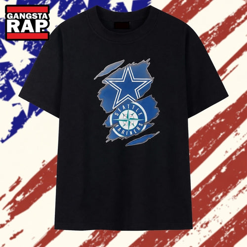 Dallas Cowboys and Seattle Mariners ripped logo T Shirt
