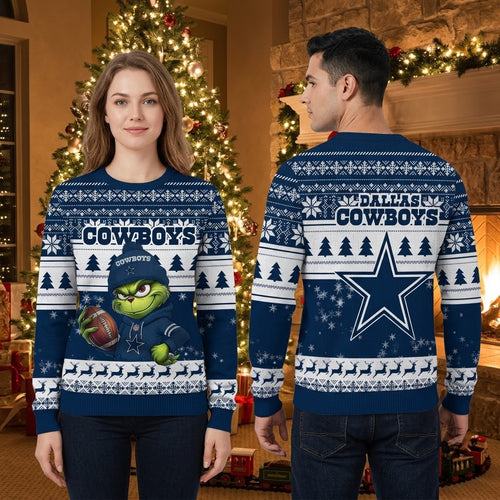 Dallas Cowboys Grinch Football Player Ugly Christmas Sweater
