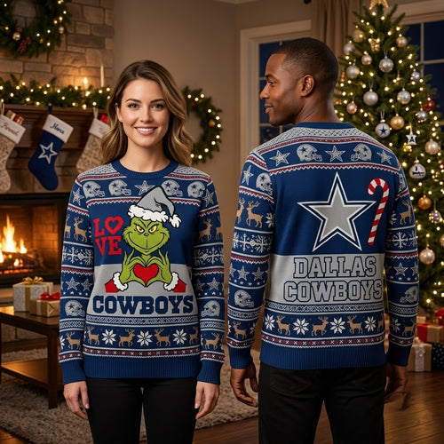 Dallas Cowboys Grinch Love Santa Hat Ugly Christmas Sweater