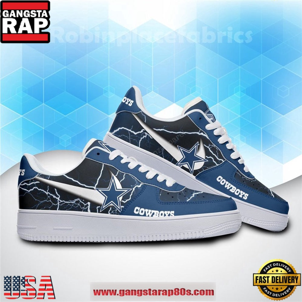 Dallas Cowboys Lightning Bolt Design Air Force 1 Running Sneakers Shoes