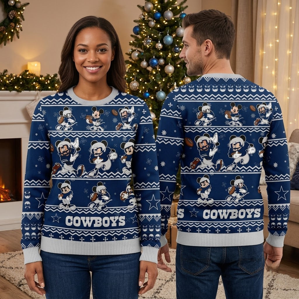 Dallas Cowboys Mickey Mouse Football Player Ugly Christmas Sweater