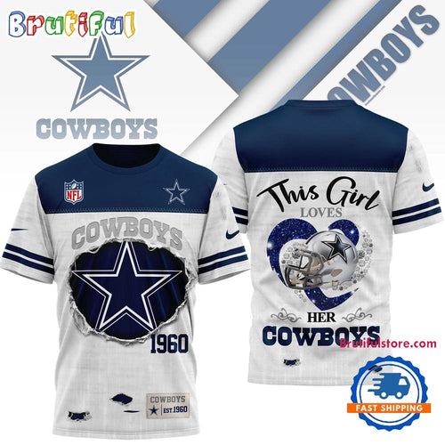 Dallas Cowboys NFL Girl Heart & Helmet 3D Shirt