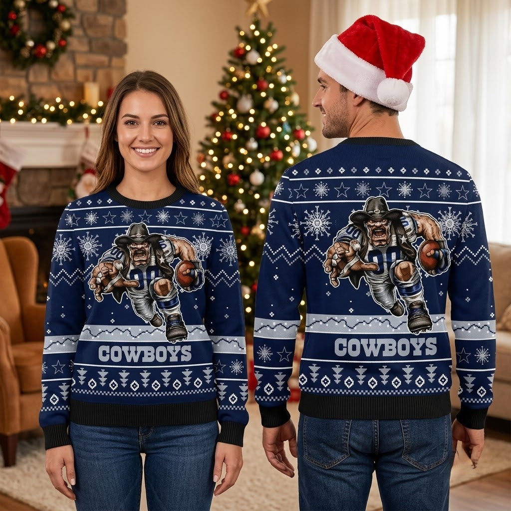 Dallas Cowboys Rushing Cowboy Football Player Ugly Christmas Sweater