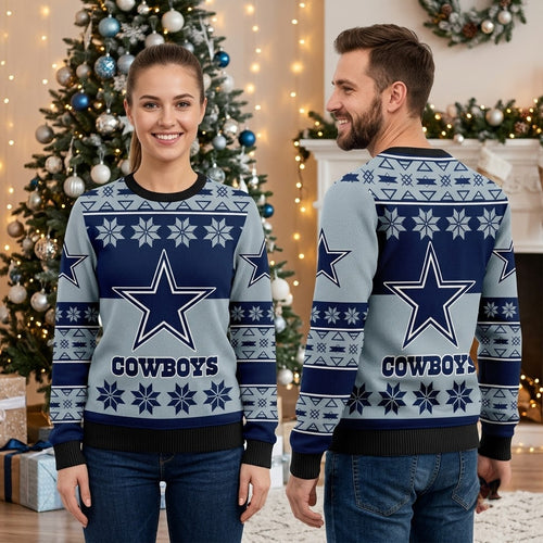 Dallas Cowboys Star And Snowflake Pattern Ugly Christmas Sweater
