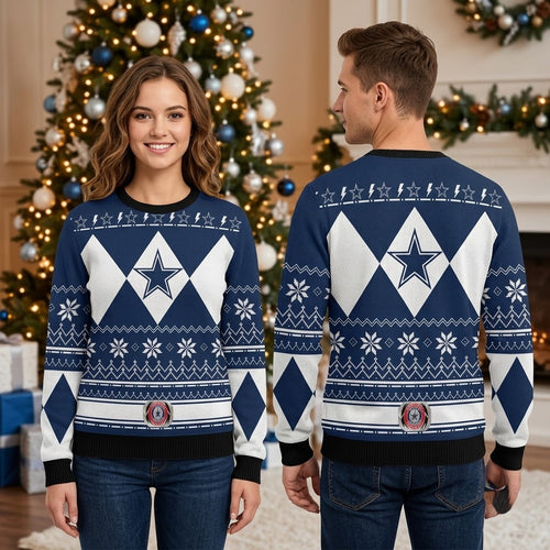 Dallas Cowboys Star Argyle Snowflake Ugly Christmas Sweater