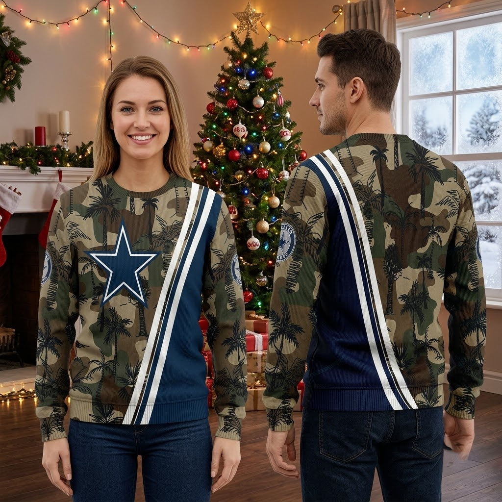 Dallas Cowboys Star Logo Camo Palm Tree Sweater