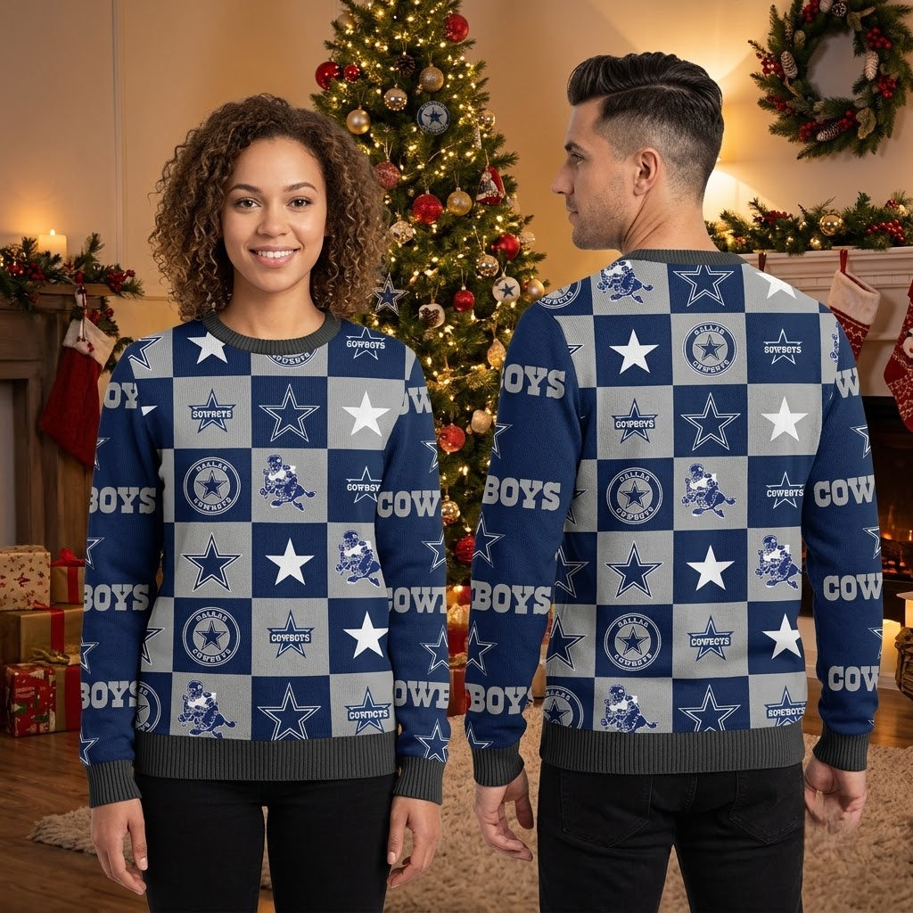 Dallas Cowboys Star Logo Checkered Ugly Christmas Sweater
