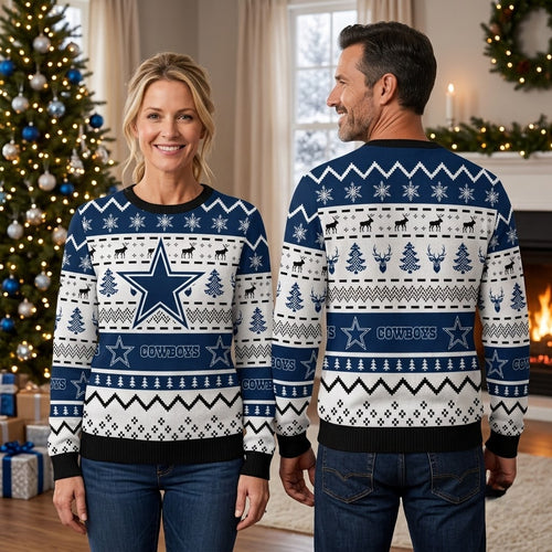Dallas Cowboys Star Logo Reindeer Pattern Ugly Christmas Sweater