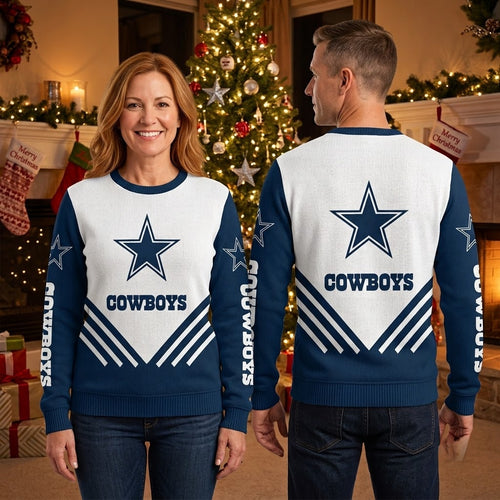 Dallas Cowboys Star Logo V Stripe Christmas Sweater