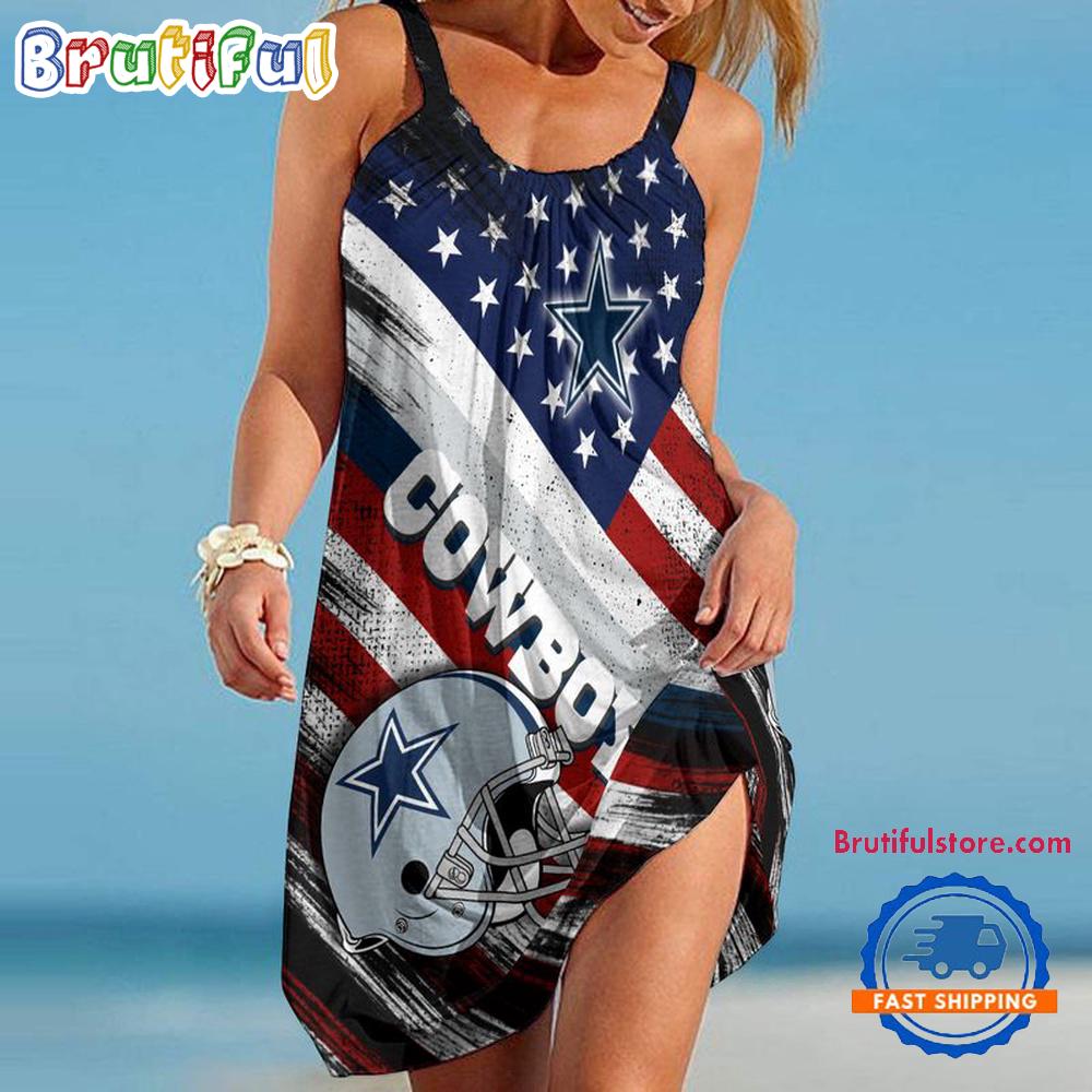 Dallas Cowboys USA Independence Day Women’s Summer Beach Sling Dress