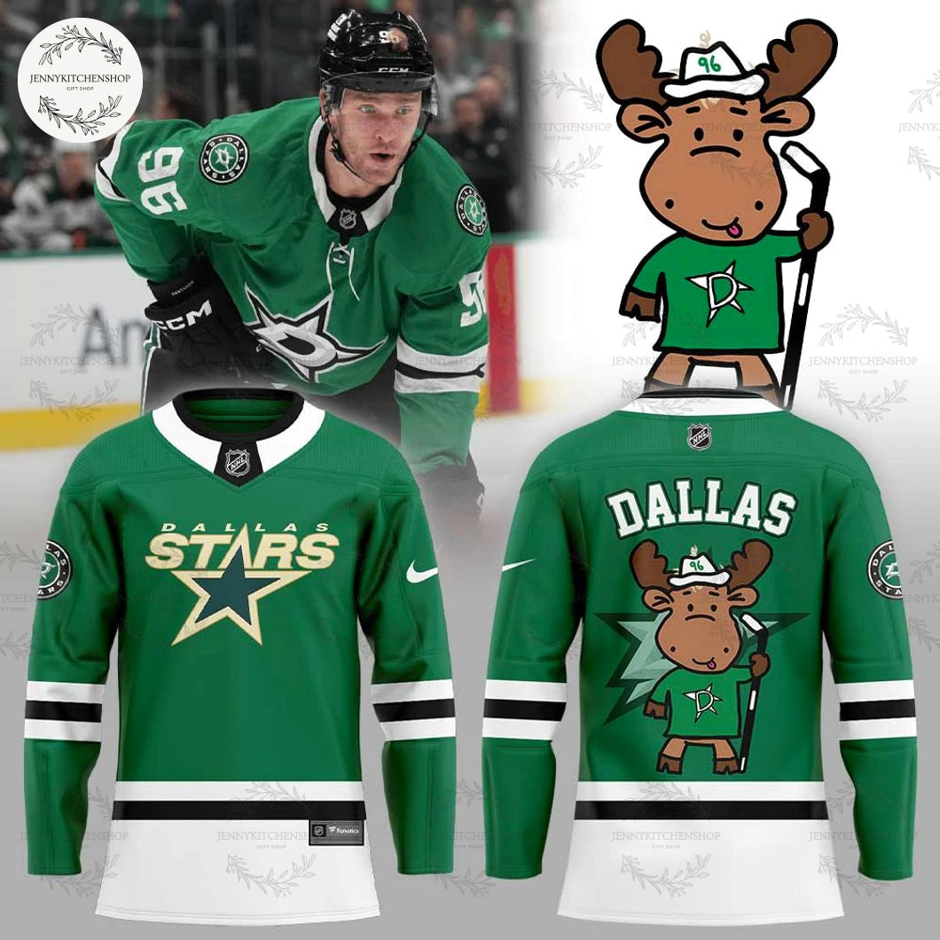 Dallas Stars 2025 Kelly Green Doodled Moose Uniform Hockey Jersey