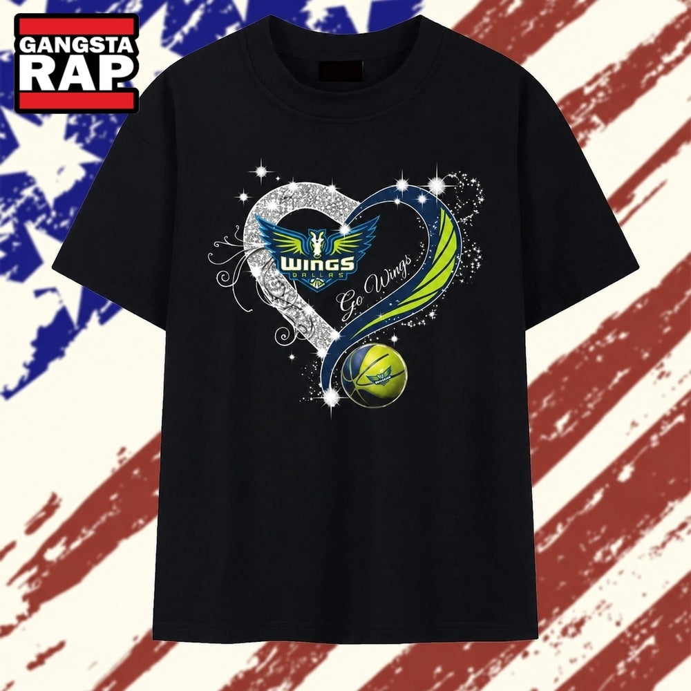 Dallas Wings Go Wings Rhinestone Heart T Shirt
