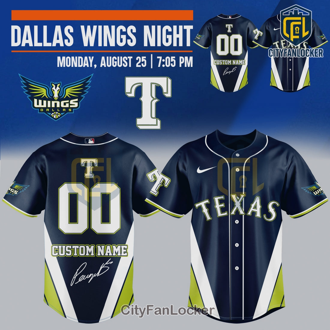 Dallas Wings Texas Rangers Custom Baseball Jersey 2025