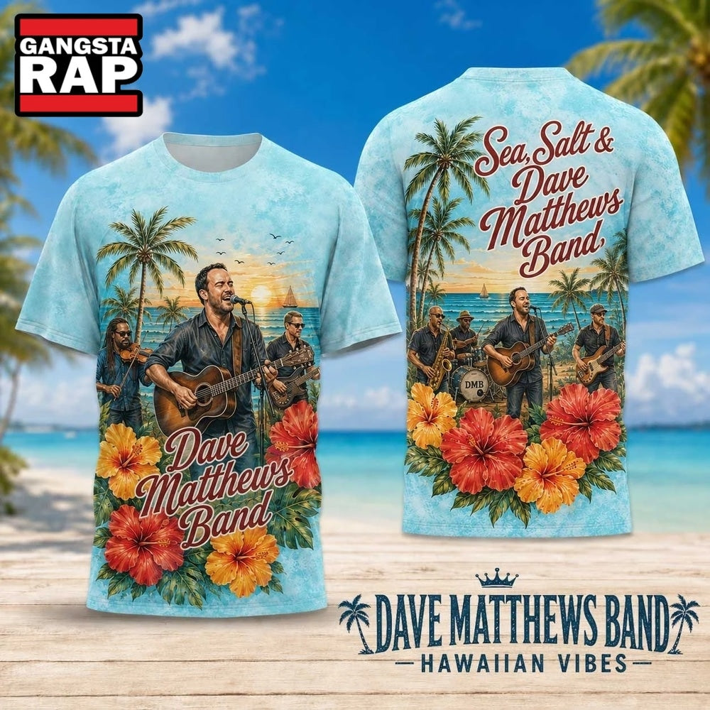 Dave Matthews Band Hawaiian Vibes Sunset Palm and Hibiscus 2026 3D Shirt