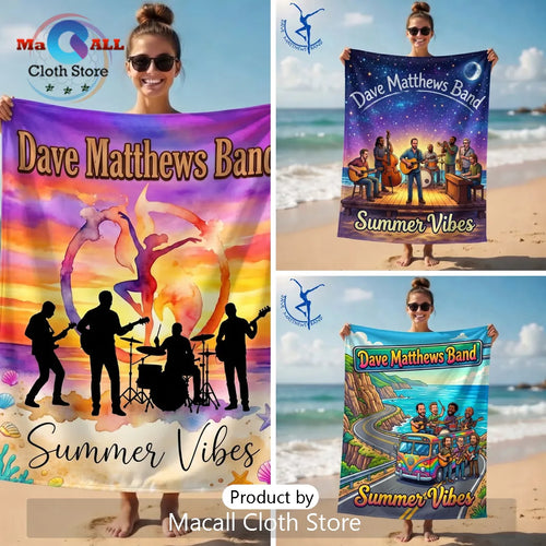 Dave Matthews Band Summer Vibes Sunset Beach Towel with Band Silhouettes
