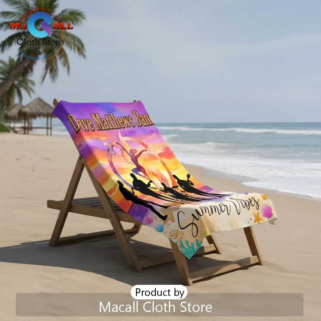 Dave Matthews Band Summer Vibes Sunset Beach Towel with Band Silhouettes