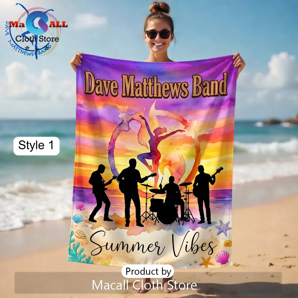 Dave Matthews Band Summer Vibes Sunset Beach Towel with Band Silhouettes
